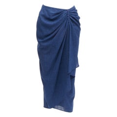 THIERRY MUGLER Vintage blue lightweight drape wrap waist button skirt IT63-90 S