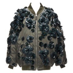 PRADA 2022 Runway Re-nylon green flower applique green oversized bomber XS