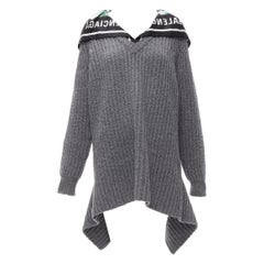 BALENCIAGA 2018 Maglione Demna grigio in lana e seta con collo a sciarpa e orlo staccato FR34 XS