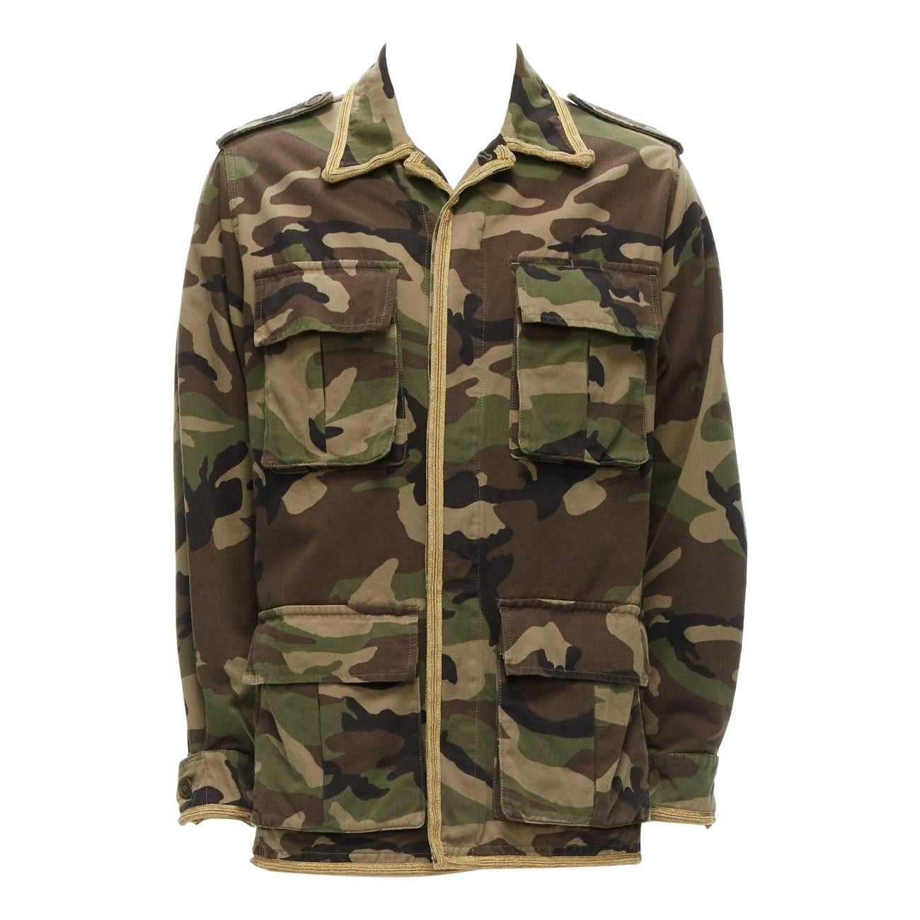 SAINT LAURENT Hedi Slimane 2014 gold green camouflage military  jacket FR46 S For Sale