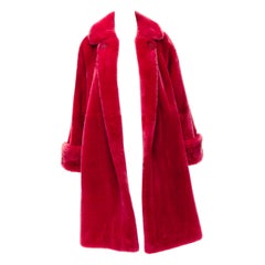 CHRISTIAN DIOR BOUTIQUE FOURRURE Vintage red faux fur swing mouton court coat