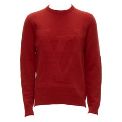 LOUIS VUITTON 100% Wolle Rot LV Pullover mit langen Ärmeln und übergroßem Logo M