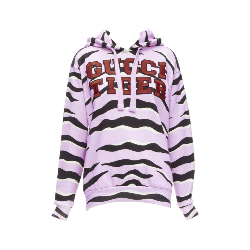 GUCCI TIGER 2022 purple cotton embroidery patch logo striped hoodie XXS For Sale