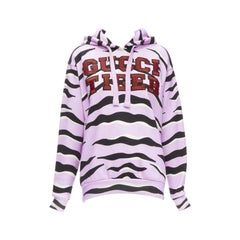 GUCCI TIGER 2022 purple cotton embroidery patch logo striped hoodie XXS