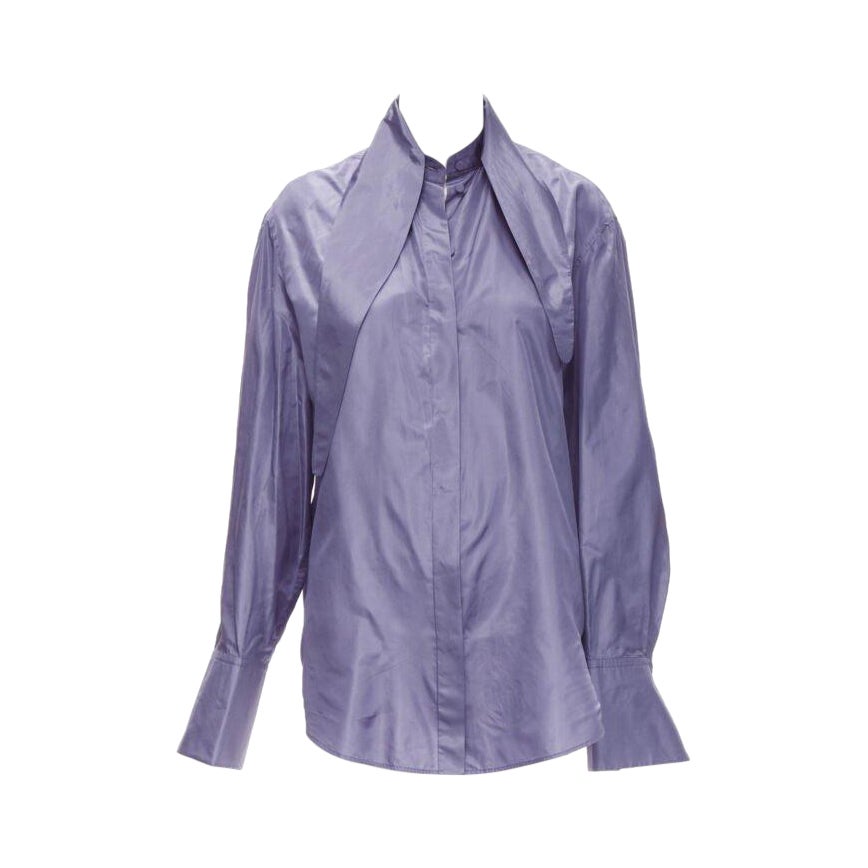 VALENTINO 2022 Runway purple lilac silk taffeta tie oversized shirt IT36 XS For Sale