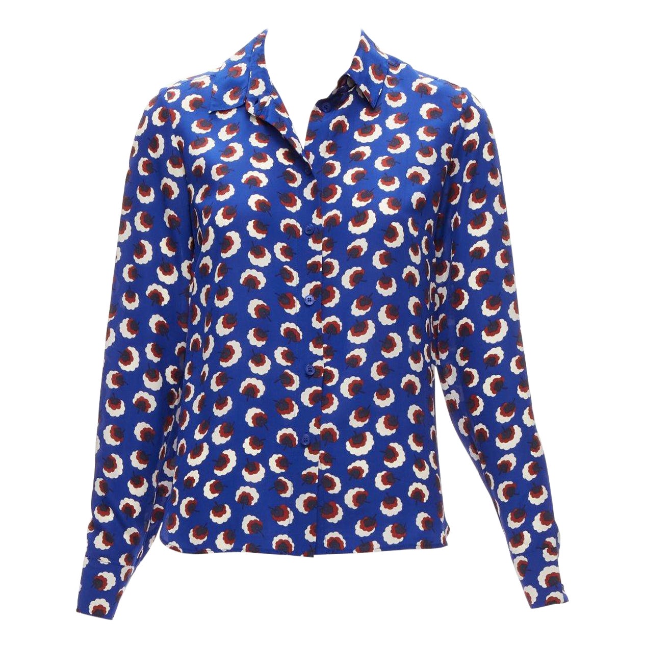 Stella McCartney 2014 % seta blu rosso bianco floreale manica vescovo camicia IT36 XS
