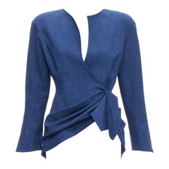Thierry Mugler Giacca blazer vintage blu con collo curvo 9AR S