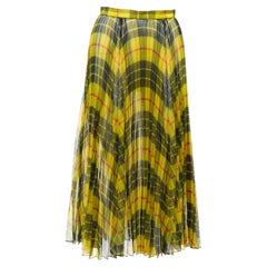 JUNYA WATANABE 2019 yellow sheer Punk  plaid tartan pleated midi skirt S