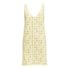 rare CHANEL 06P yellow Coco No 5 CC logo heart V neck mini shift dress FR38 M