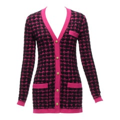 SAINT LAURENT 2021 Schwarz-rosa Hahnentrittmuster  Woll-Alpaka-Preppy-Cardigan-Jacke XS