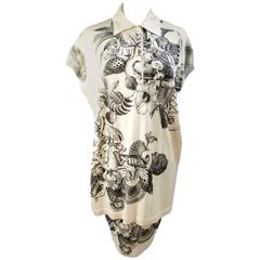 Gianfranco Ferrè 1980s dress shirt skirt animalier beige viscose cotton size 44 6