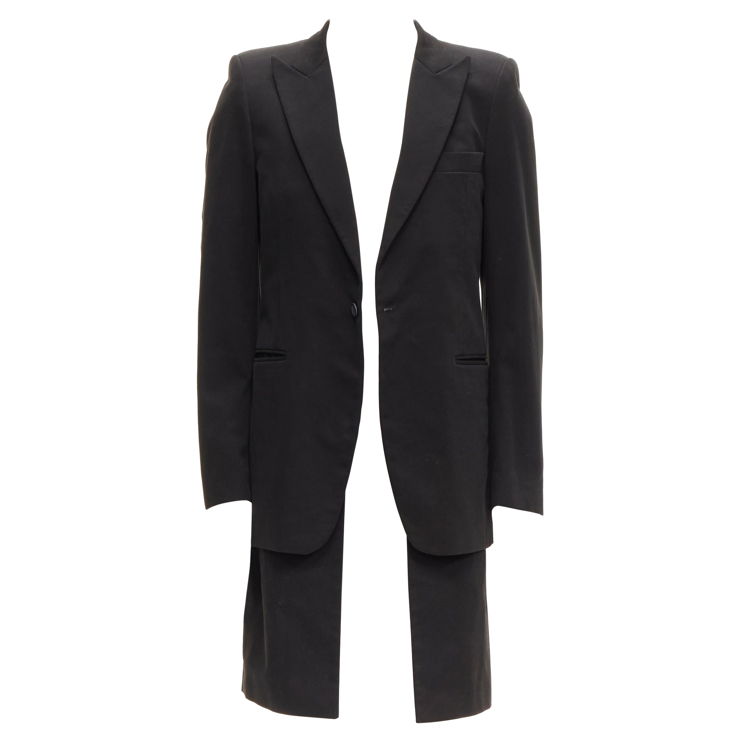 RAF SIMONS 2002 in cotone nero, giacca a strati staccabili e longilinea IT46 S