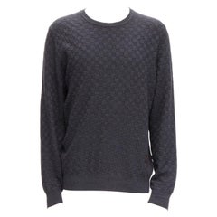 LOUIS VUITTON Damier gris lana algodón cuadros LV jersey parche cuero L