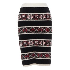 CHANEL Numero 5 rosso nero bianco logo CC gonna intarsia FR34 XS