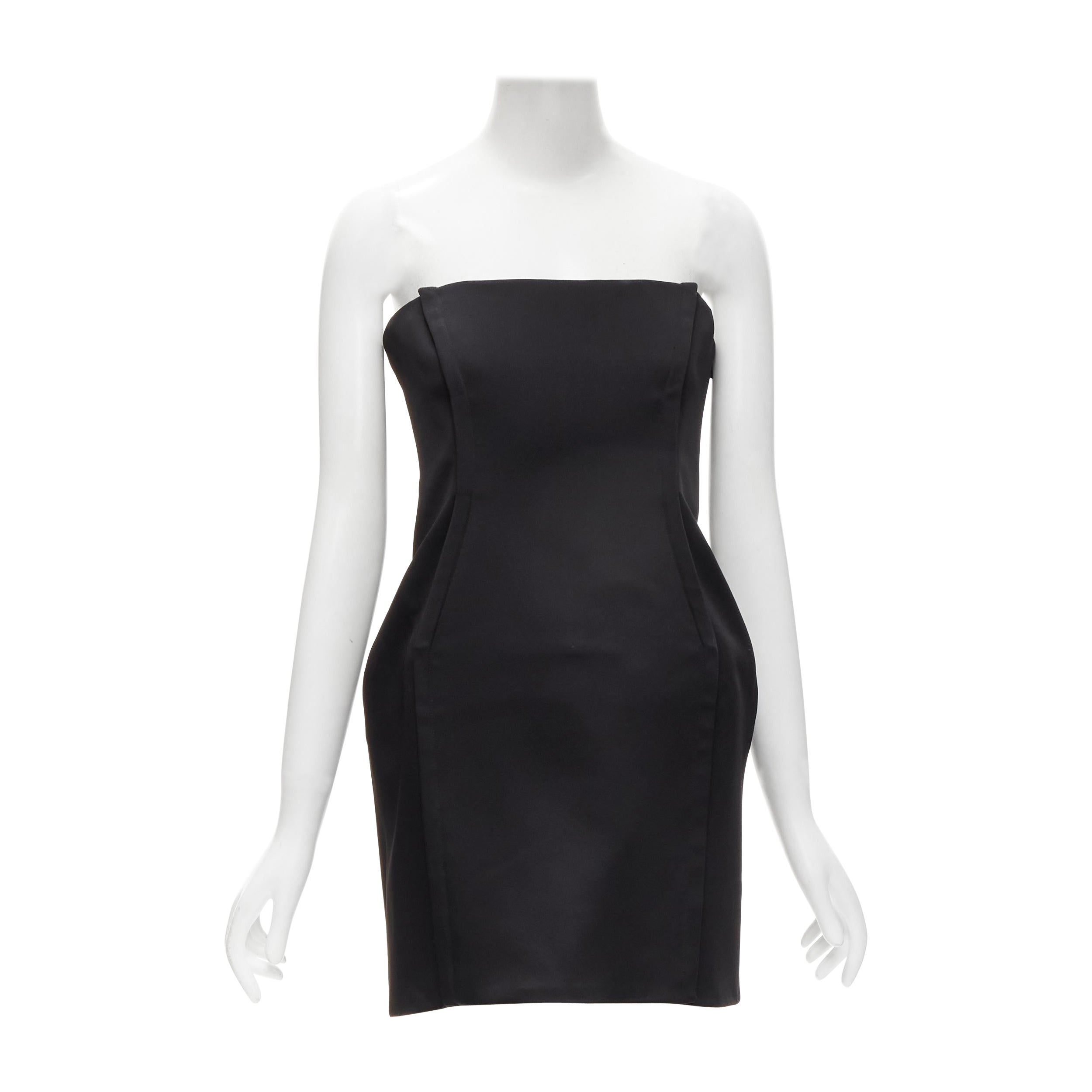 VERSACE 2020 black strapless corseted fitted mini party dress IT40 S For Sale