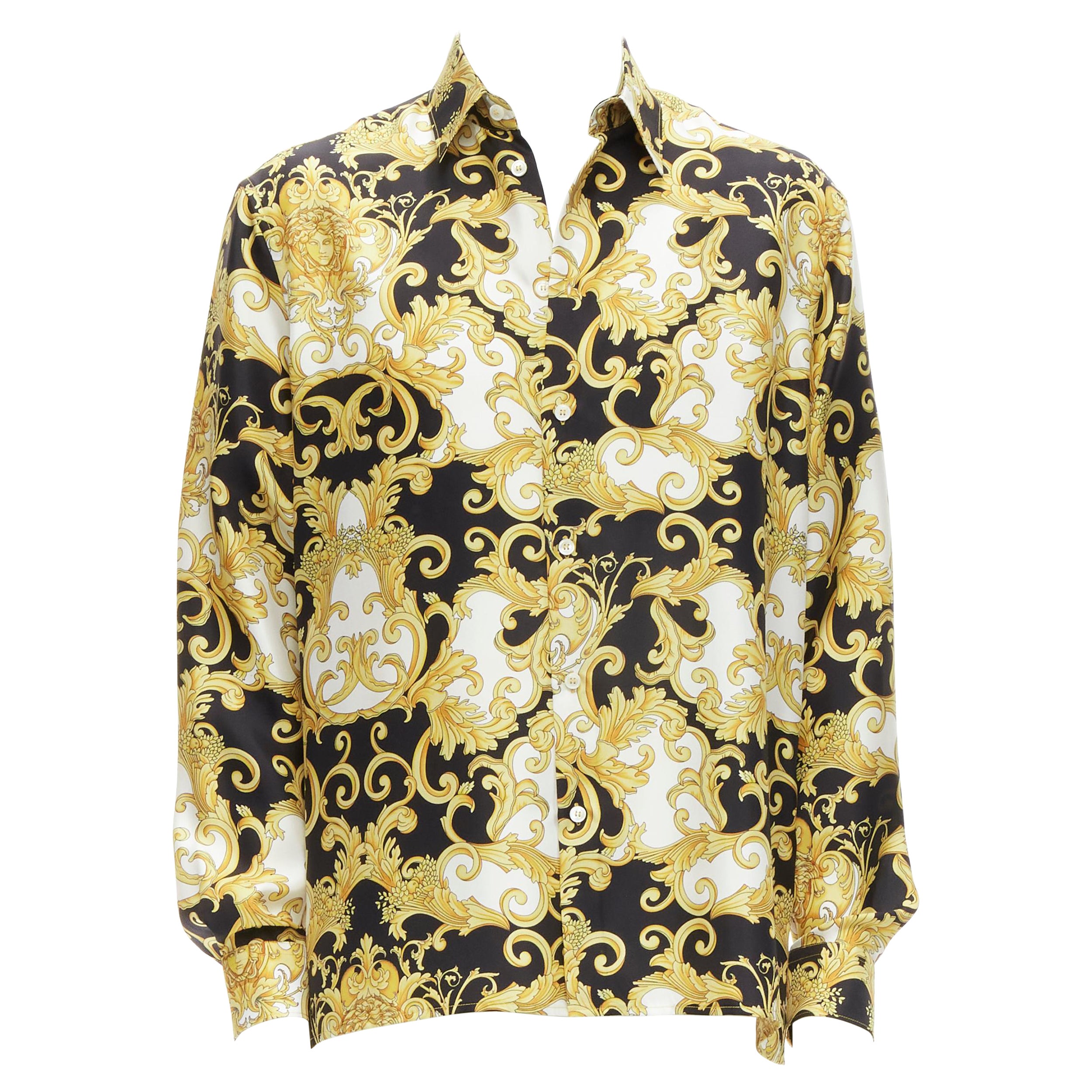 VERSACE 2022 Renaissance Barocco 100% silk gold signature shirt IT52 XL