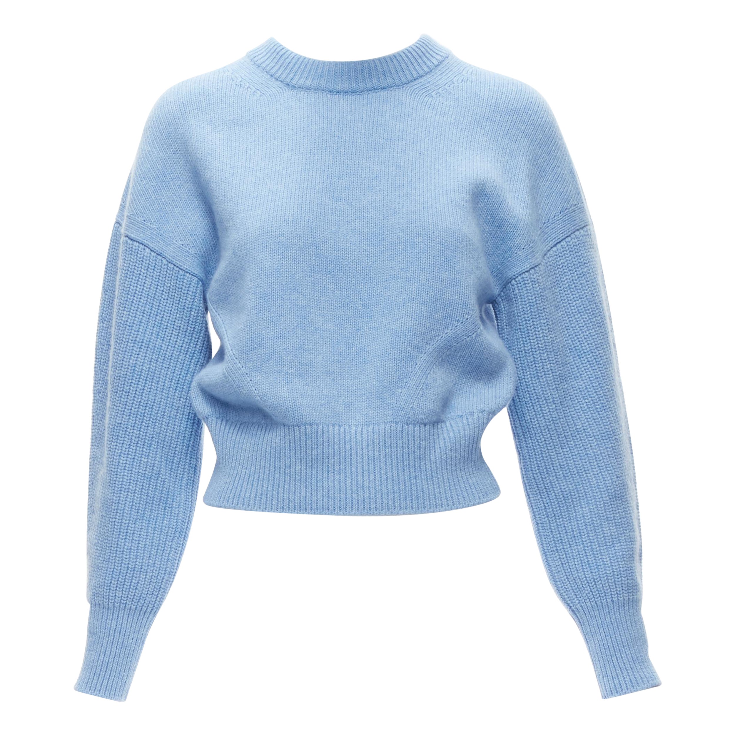 ALEXANDER MCQUEEN 2021 powder blue speckled wool boxy cropped sweater XS For Sale