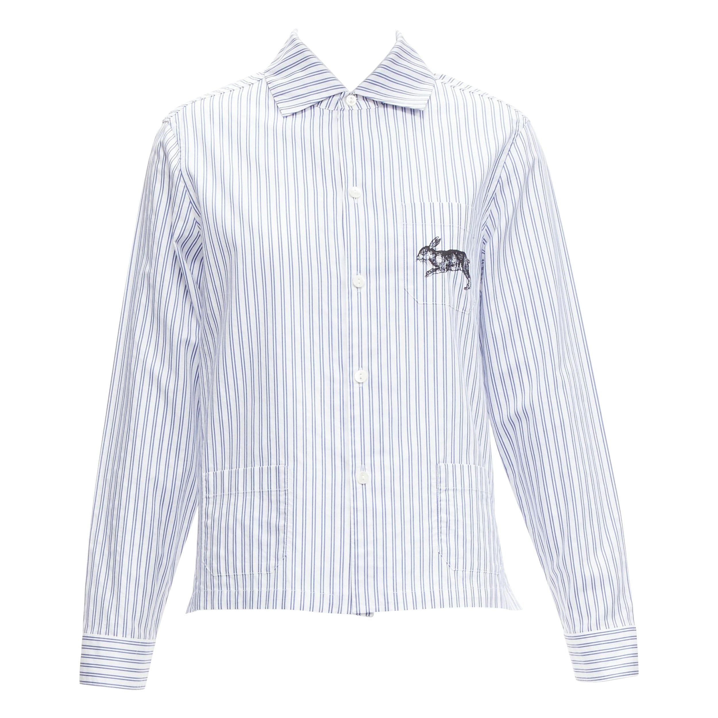 GUCCI 2017 rabbit print blue white striped cotton pyjama dress shirt IT44 L For Sale
