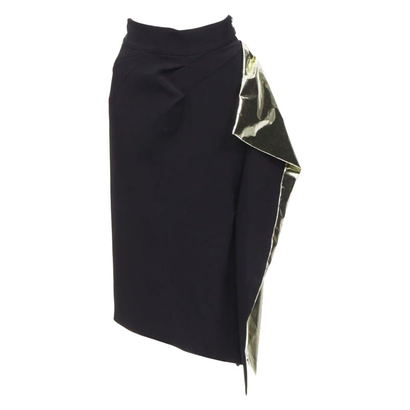 MATICEVSKI Alkali gold foil pleated 3D drape high waisted midi skirt AUS10 S For Sale