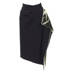 MATICEVSKI Alkali gold foil pleated 3D drape high waisted midi skirt AUS10 S