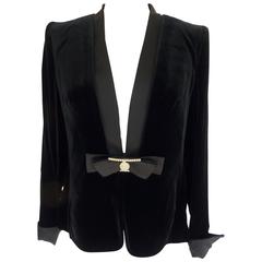 Luisa Spagnoli 1990s silk jacket women's black size 44 brooch swarovski gems
