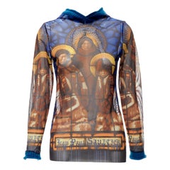 JEAN PAUL GAULTIER blue cathedral print gothic logo wool hooded top IT40 S