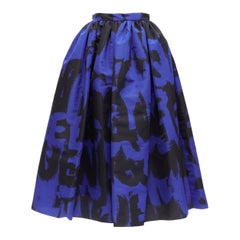 ALEXANDER MCQUEEN 2022 Brush Graffiti black blue flared full skirt IT38 XS