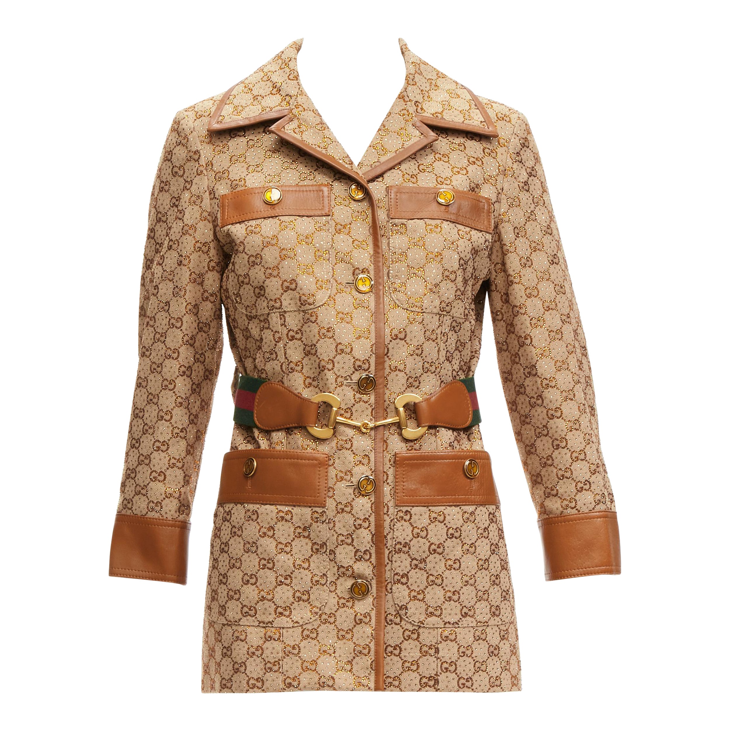 GUCCI 2022 Aria Kristall verzierter Horsebit Webgürtel GG Canvas Jacke IT38 XS