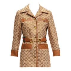 GUCCI 2022 Aria cristal adornado Horsebit cinturón de tela GG chaqueta de lona IT38 XS