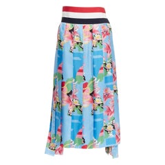 THOM BROWNE Gonna midi in 100% seta blu con stampa floreale IT40 S