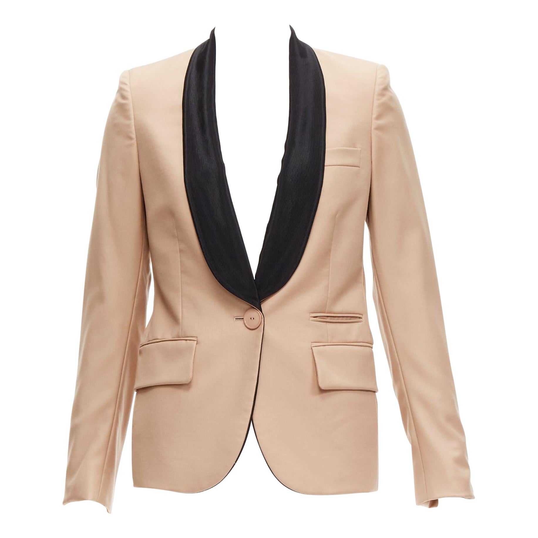 Stella MCCARTNE blazer da smoking multitasche in lana nuda con collo a scialle IT36 XXS