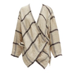 ISSEY MIYAKE 1980s Vintage beige black wrap front oversized crinkle coat JP9