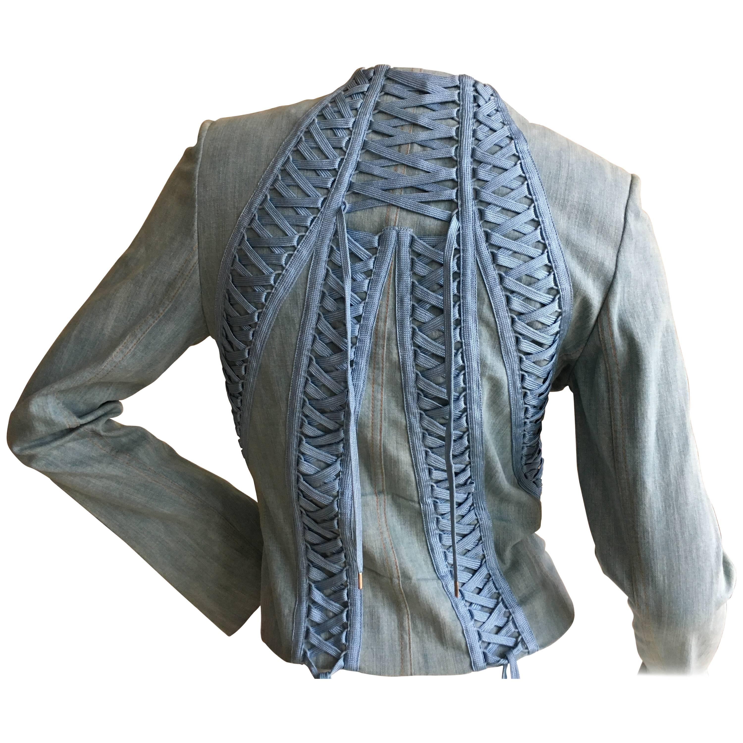 Christian Dior by John Galliano Denim Blue Jean Corset Lace Jacket For Sale