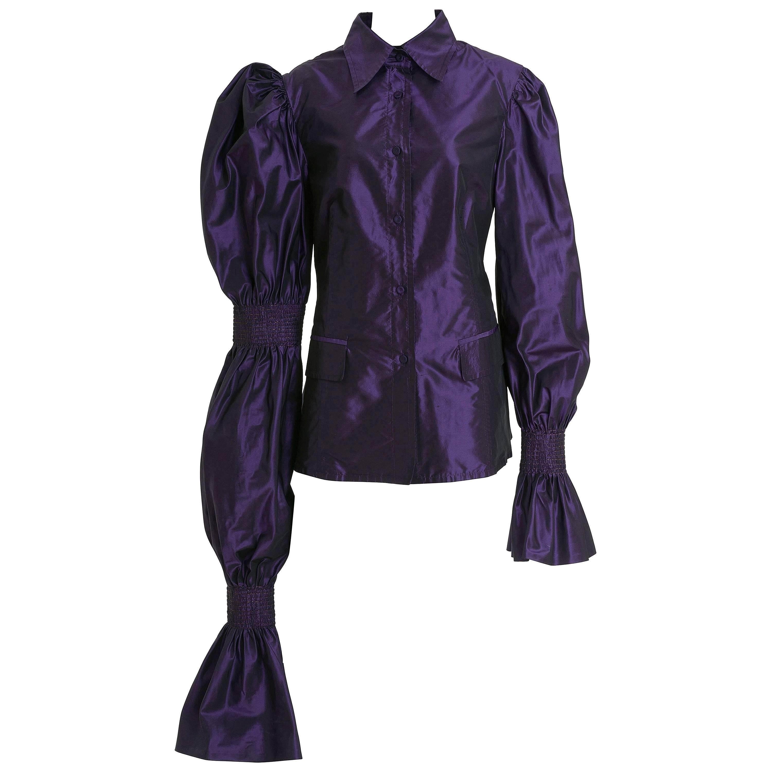 1990s GIANFRANCO FERRE' Purple Taffeta Blouse Jacket