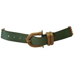 Doppia Vita Green Leather And Gold Chain Belt 1980's