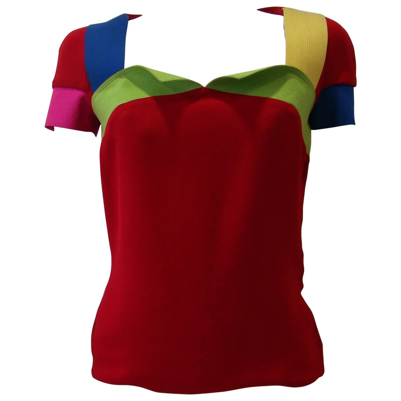 Rare Gianni Versace Couture Silk Tunic Color-Block Top Spring 1991 For Sale