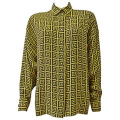 Gianni Versace Optical Silk Crepe De Chine Printed Shirt Fall 1991