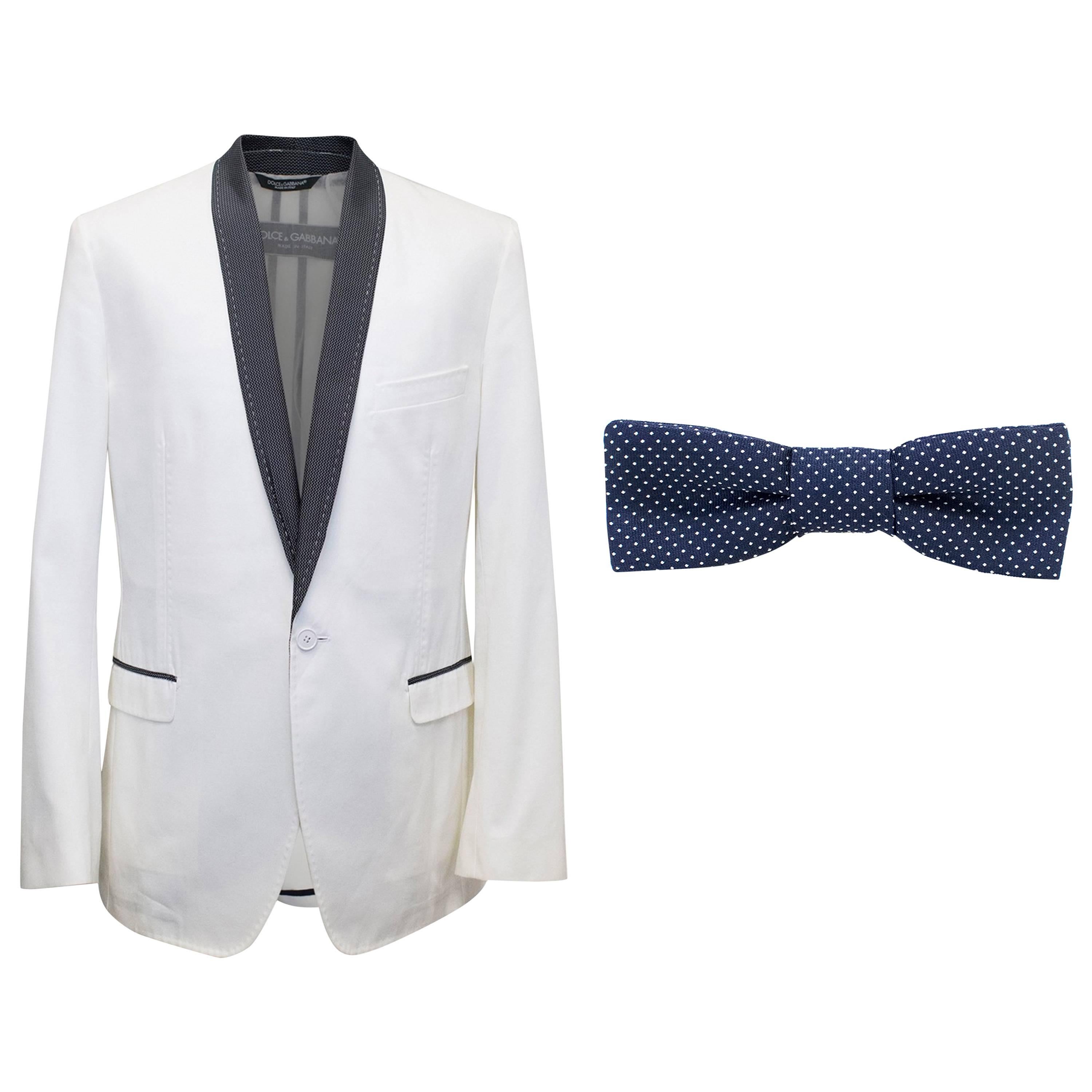 Dolce and Gabbana White Dinner Jacket with a Bow Tie For Sale