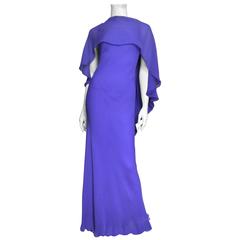 Extraordinary Rare Vintage Halston Plunge Back Caped Sheath 8