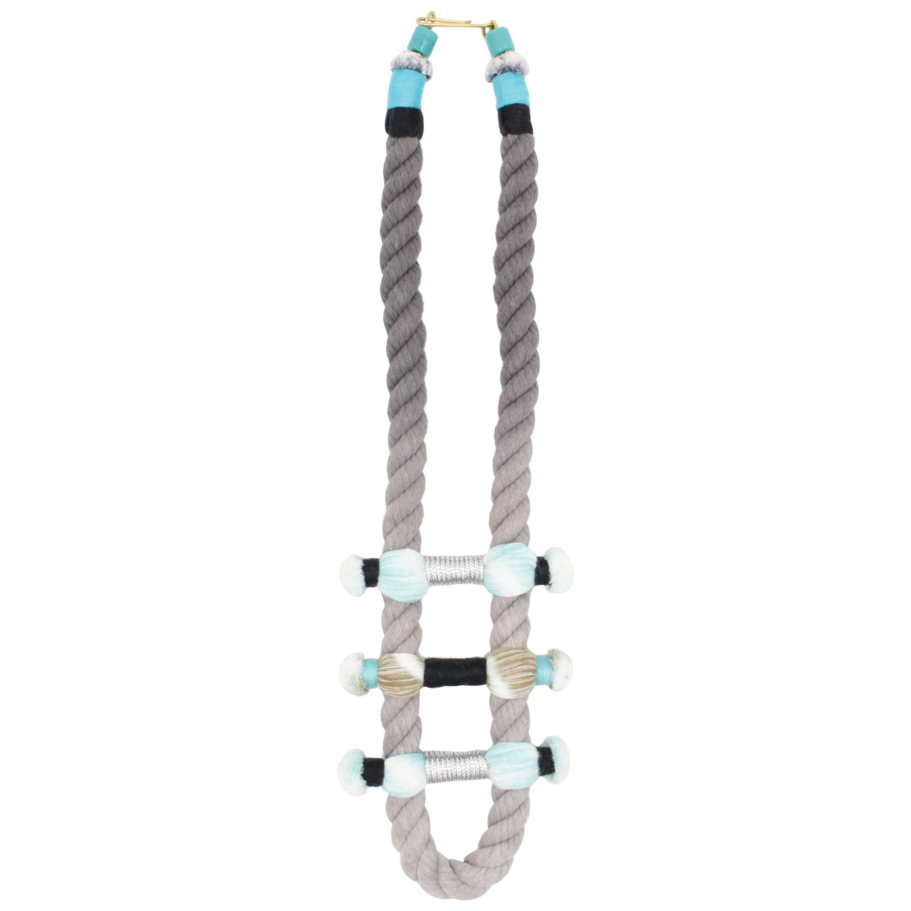 Split Rope Necklace (Grey/Turquoise) For Sale
