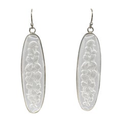 PONTIEL Vintage Czech Elongated Etched Glass w/ Vines and Flowers Drop Earrings