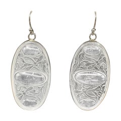PONTIEL Art Deco Czech Republic Molded Glass with Dragonfly Motif Drop Earrings
