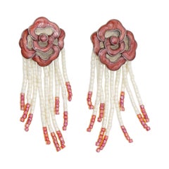 CHRISTIAN DIOR by John Galliano 1997 Burgundy Rose Micro Beads Tassel Earrings