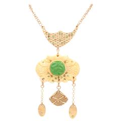 Bronze Bone Glass Swarovski Crystal Double Fish Pendant Necklace 12