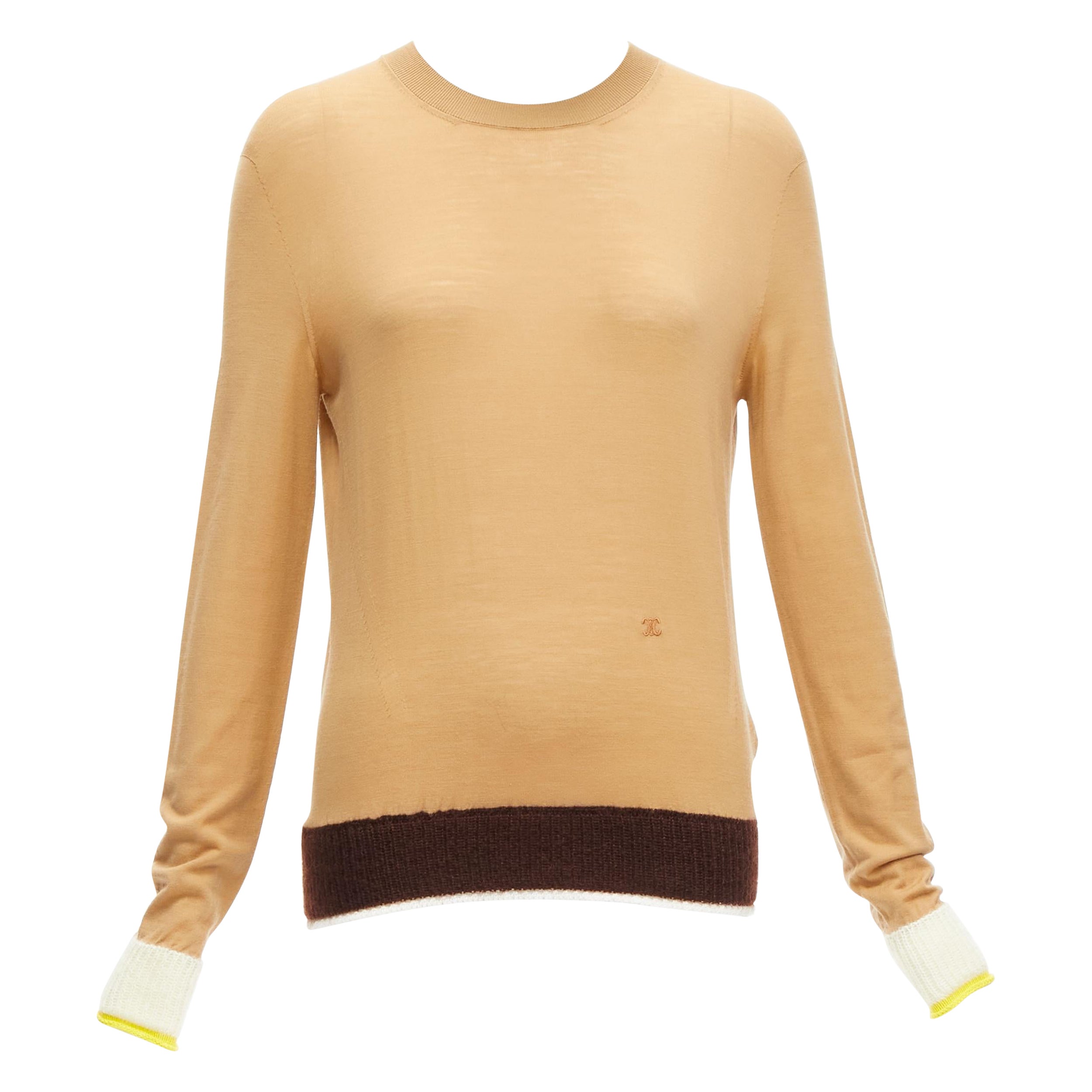 OLD CELINE Phoebe Philo Pull à manches contrastées en mohair 100 % laine avec logo Triomphe XS