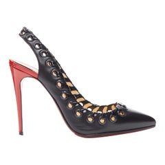 CHRISTIAN LOUBOUTIN Ostri 100 black woven detail sling high heel pumps EU36.5