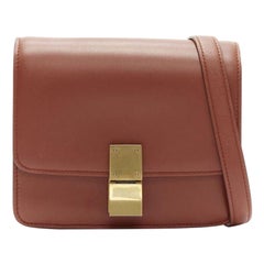 CELINE Classic Box tan brown calfskin gold clasp adjustable crossbody bag Small