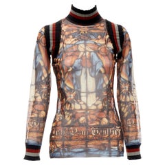 JEAN PAUL GAULTIER FEMME top a coste con logo gotico e colorato Cathedral IT40 S