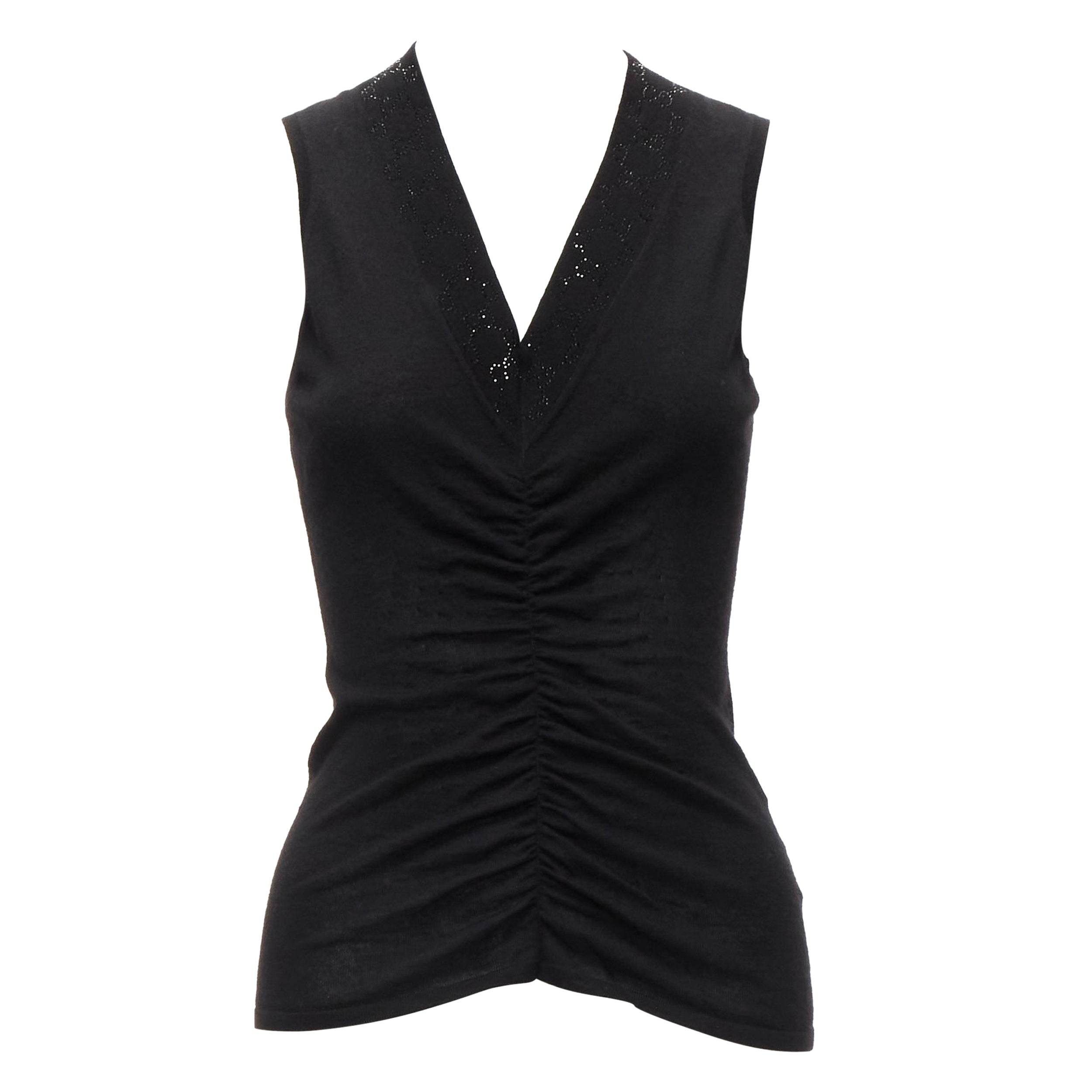 GUCCI Tom Ford Vintage black cashmere blend rhinestone GG monogram vest XS For Sale