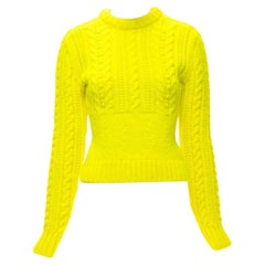 PHILOSOPHY DI LORENZO SERAFINI 100% wool yellow fitted cable knit sweater IT40 S